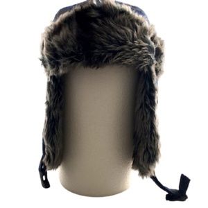 APT.9   Faux Fur plaid trapper Hat,  Black, blue and gray.  Unisex